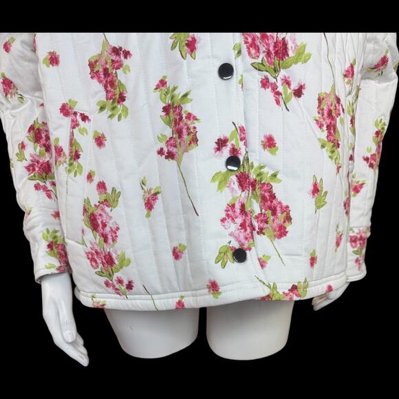 nicole by Nicole Miller Reversible Stretch Poplin Quilted Jacket Cream Floral L - Picture 5 of 15